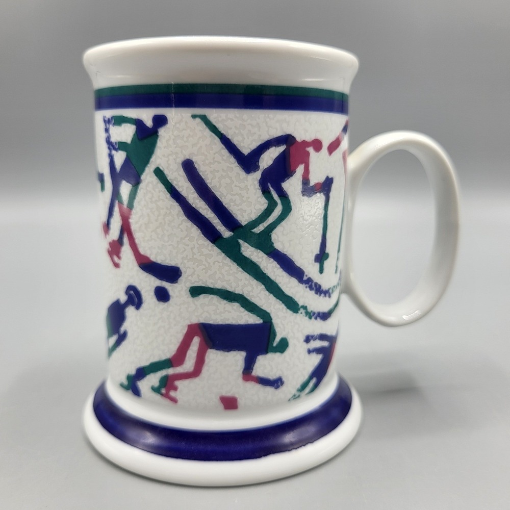 Porsgrund Lillehammer 94 Olympic Skiing Mug Norway Porcelain White Blue Multi